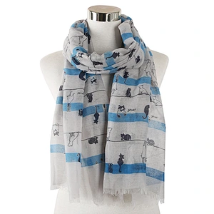 New Fresh Style Japanese Korean Striped Cat Animal Polyester Scarf Large Size Travel Sunscreen Shawl