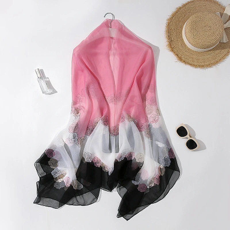2020 new printed silk scarf summer sunscreen ice silk shawl beach towel seaside long shawl scarf