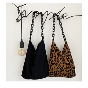 New Retro Leopard Print Corduroy Large Capacity Messenger Bag Shoulder Canvas Bag Portable Female Shopping Bag