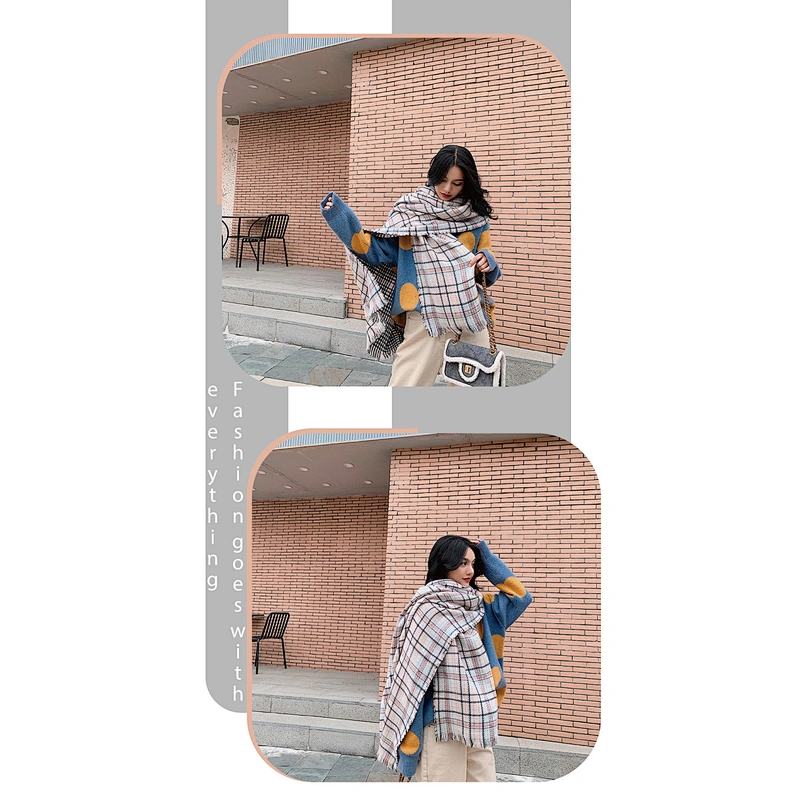New Cashmere Scarf Shawl Female Factory Direct Europe Black Pink Plaid Double-Sided Scarves