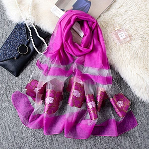 The new wild ladies long yarn jacquard scarf solid color embroidery scarf sunscreen beach towel shawl
