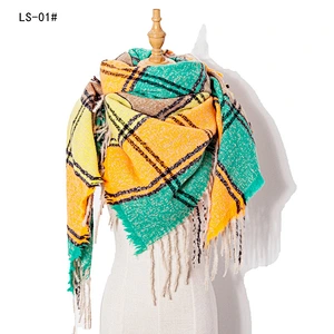 Fringed Scarf European American New Style 100% Polyester Coarse Bristles Plaid Square Scarf Thickening Ladies Shawl