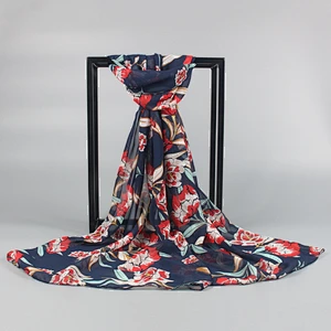 Spring and summer sun protection shawl silk scarf beach towel leaves printed women chiffon scarf