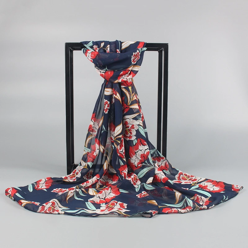 Spring and summer sun protection shawl silk scarf beach towel leaves printed women chiffon scarf