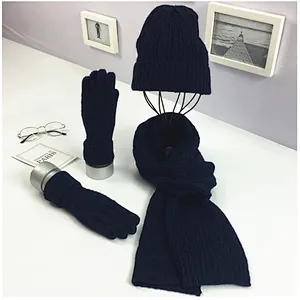 New Winter Knit Hat New Cable Warm  Soft Wool Hat Scarf  Gloves 3 Pieces Set