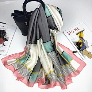 Large Size Summer Travel Sunscreen Ladies Scarf Korean Scarf Female Stitching Polka Dot Satin Printed Silk Scarf