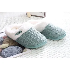 Autumn Winter Warm Jacquard Knitted Fabrics Plush Unisex Indoor Slippers Shoe