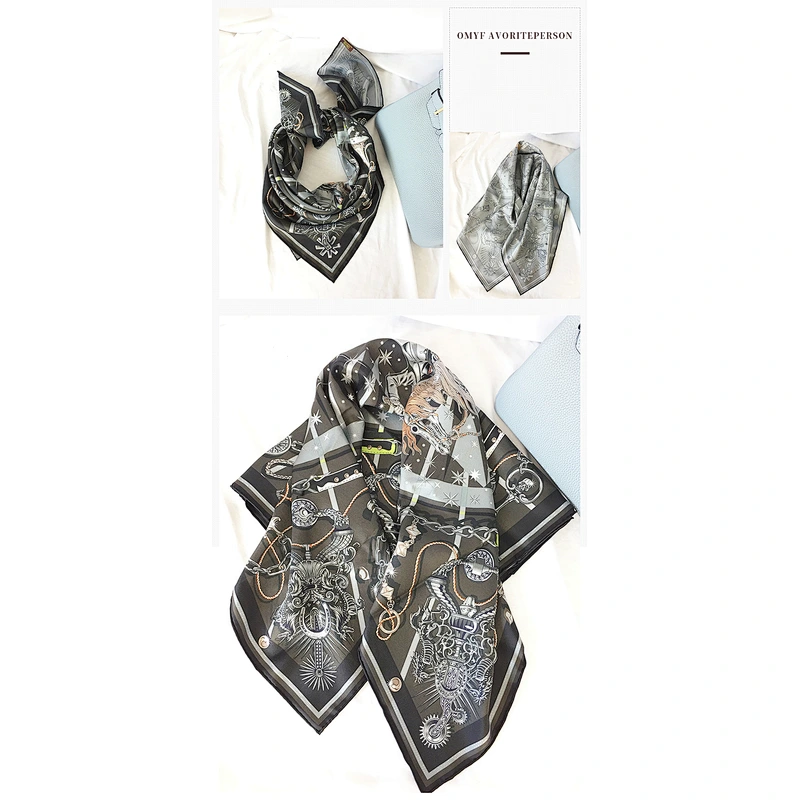 High Quality 100% Silk Scarves Double Sided Printing 90*90 Size Square Silk Twill Scarf