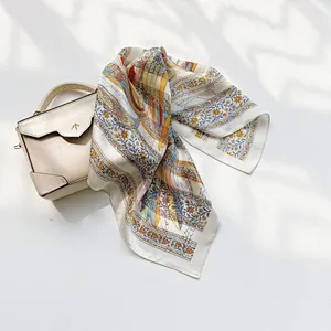 2020 new ladies 53cm carriage chain pegasus printing satin silk hair scarf  with logo