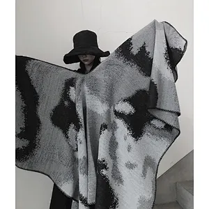 Nordic Style Cashmere Tie-Dye Black White Double-Sided Shawl Decorative Scarf Simple Cloak Warm Thick Shawl