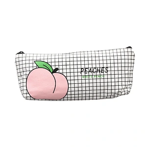 Japanese Cute Fun Letters Peach Student Pencil Case Cotton Pencil Bag Stationery Box Female