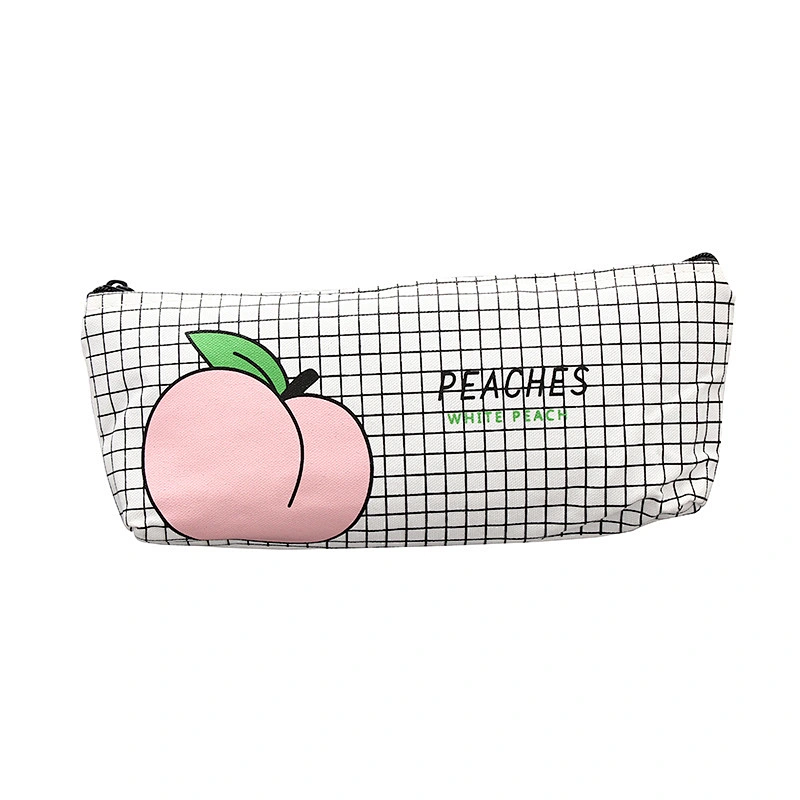 Japanese Cute Fun Letters Peach Student Pencil Case Cotton Pencil Bag Stationery Box Female