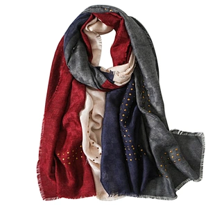 American and European style classic cotton and linen scarf matching color hand-pressed drill lady's scarf
