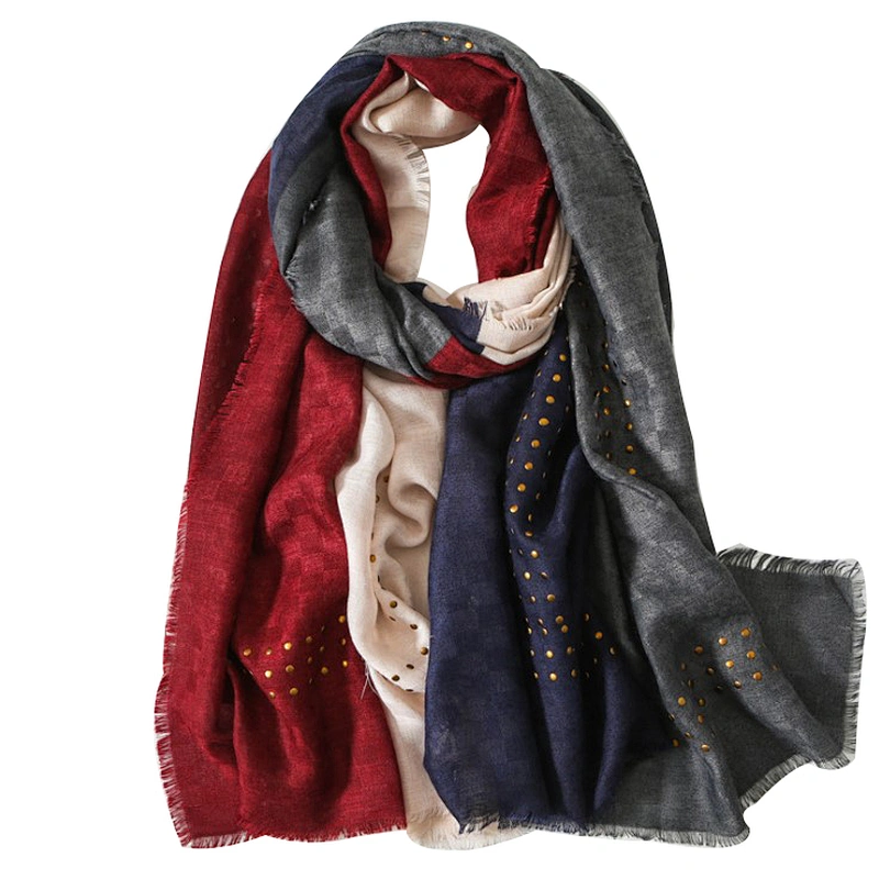 American and European style classic cotton and linen scarf matching color hand-pressed drill lady's scarf