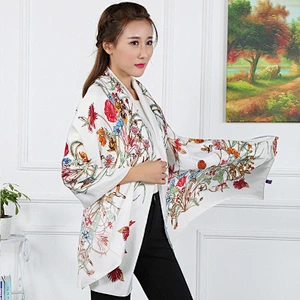 Spring new classic flower pattern printed silk ladies fashion scarf beach shawl for women
