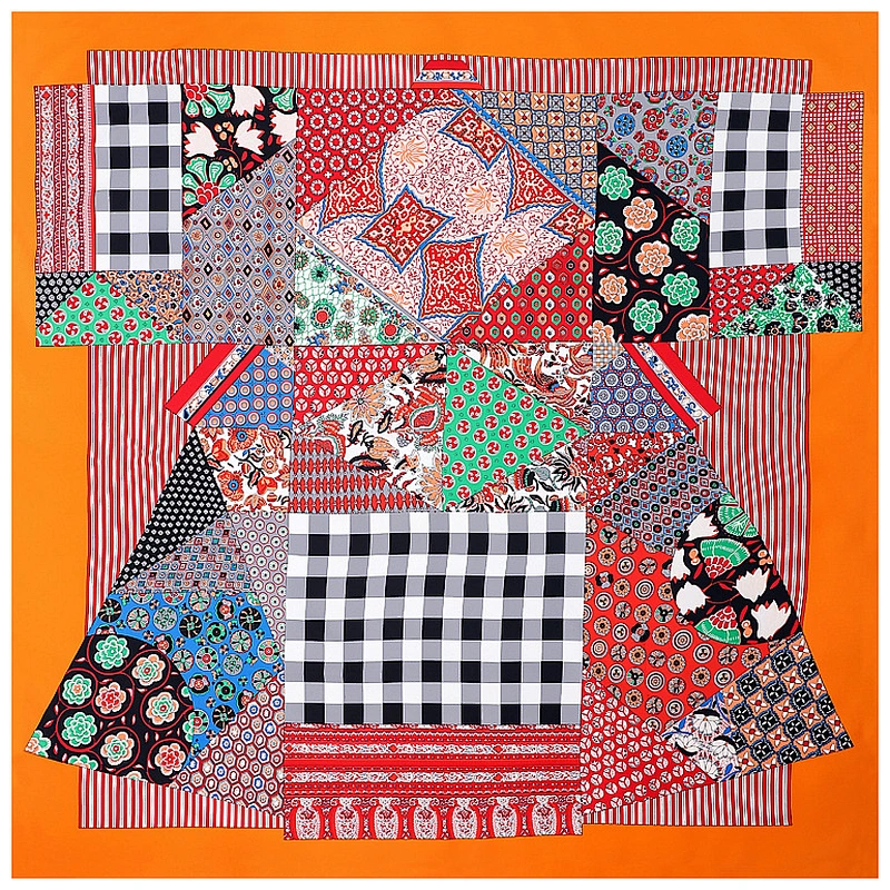 Colorblock printing imitated sunscreen shawl scarfsunscreen shawl scarf silk plaid summer square silk scarf