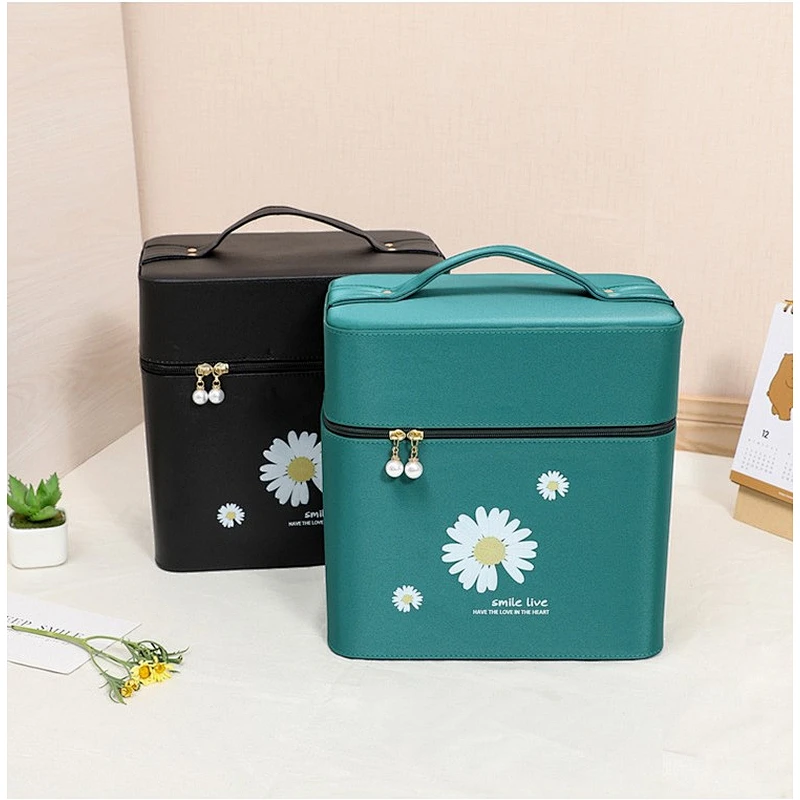 Professional Cosmetic Case Organizer Beauty Makeup Box Portable Waterproof PU Jewelry Cosmetic Case