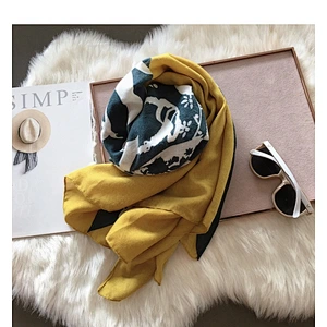 Golden Scarf Female Autumn Winter Korean Version Wild Yellow Graffiti Stitching Dual-Use Long Scarf Shawl
