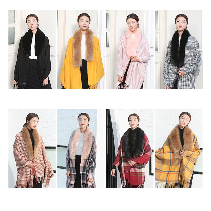 2020 Fur Collar Shawl Female Winter Cloak-Style Jacket British Scarf Dual-Use Thick Tassel Plaid Winter Cloak