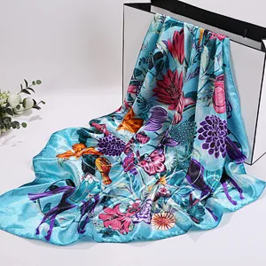 Spot wholesale new simulation silk scarf female 90 satin mother's day scarf floral printing square scarf