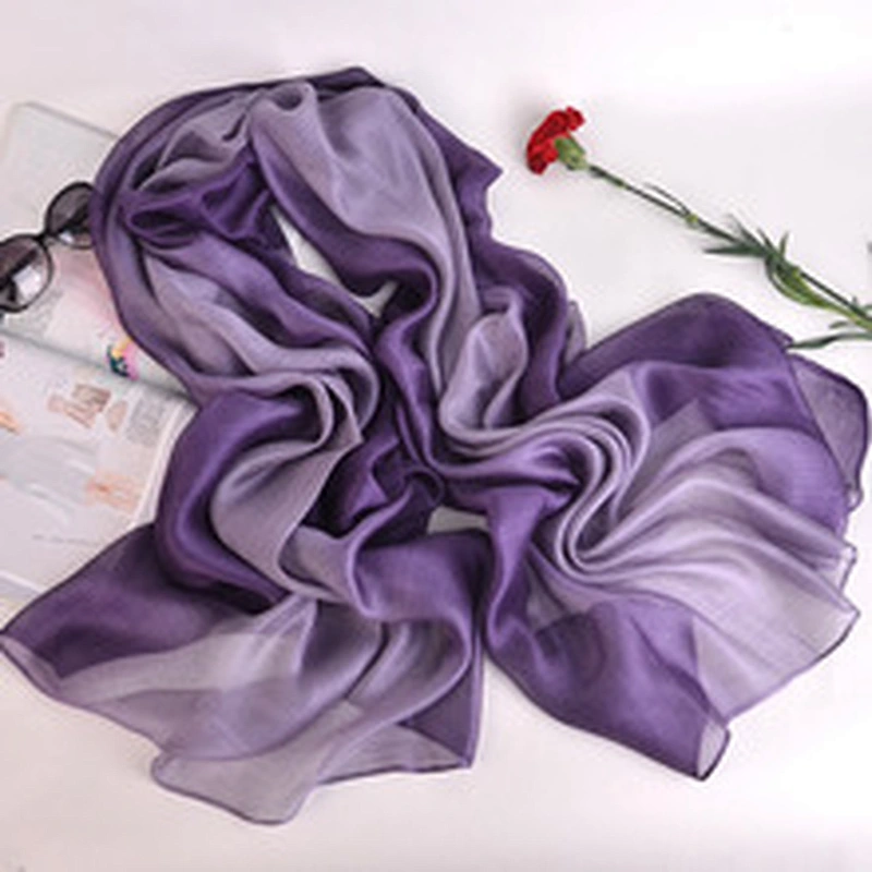 Wholesale Spring Summer Silk Scarf Sunscreen Shawl Double Hit Color Gold Silk Tassel Silk Organza Scarf