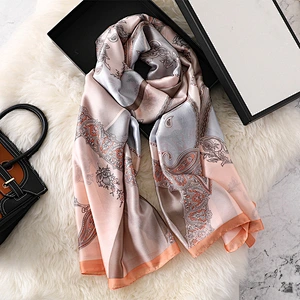 New sunscreen silk scarf simulation silk scarf female cashew printed long shawl scarf large beach towel