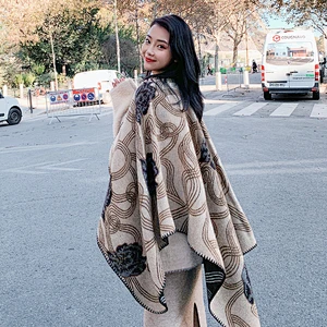 Double-Sided Cloak-Style Korean Version Dual-Use Women's Warmth Thickened National Style Outside Shawl Scarf