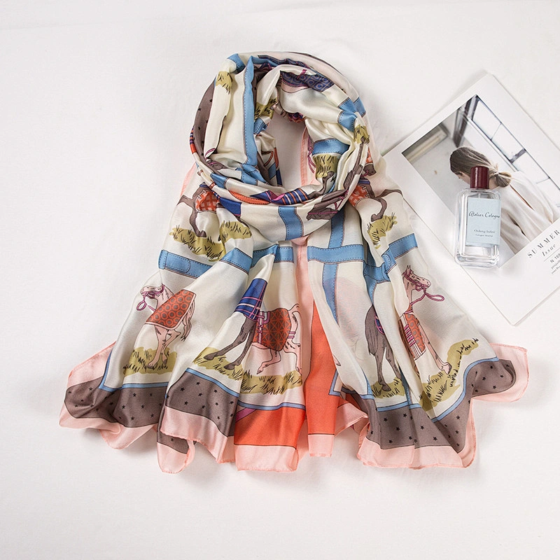 Wholesale 2020 New Style Fashion Women Designer Scarves Fresh Printed Pattern Custom Long Turkish Silk Scarf