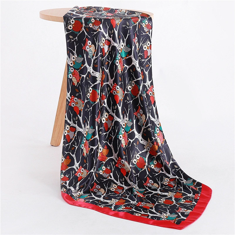 Cartoon animal scarves female 90cm large square scarf spring and summer wild shawl owl decorative head scarf autumn and winter s