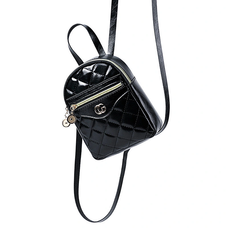 Korea Simple Fashion Multi-Function Leather Crossbody Bag Vintage Mini Backpack Metal Zipper Backpack