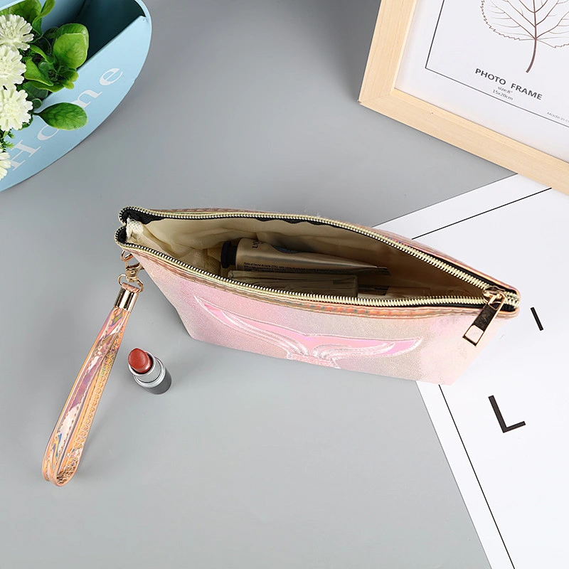 Custom Designed PU Leather Pouch Make Up Cosmetic Bag Pouch Hologram Clutch Cosmetic Bags With Zipper