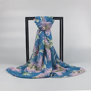 Spring and summer sun protection shawl silk scarf beach towel leaves printed women chiffon scarf