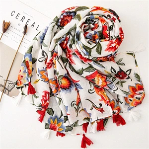 Summer travel sunscreen shawl temperament wild color flowers printed polyester scarf female
