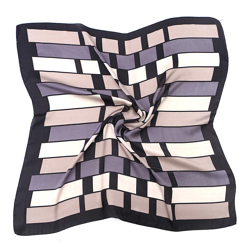 Spring new product simple professional decoration small scarf plaid stitching printed satin silk small square scarf