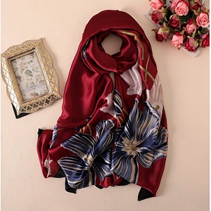 Summer wild scarf female air conditioning shawl scarf female flower printing thin section simulation silk scarf beach towel