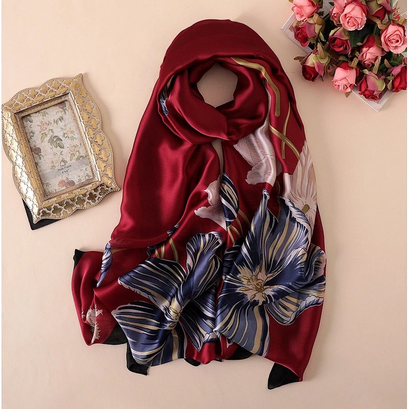 Summer wild scarf female air conditioning shawl scarf female flower printing thin section simulation silk scarf beach towel