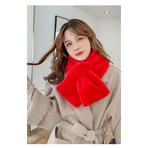 Fashion Ladies Thick Plush Solid Color Scarf Winter Trend All-Match White Plush Neck Scarf