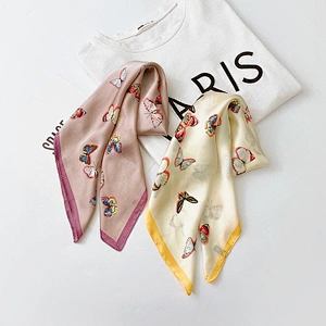 2020 summer new small butterfly printed silk scarf female simulation silk scarf curled small square scarves