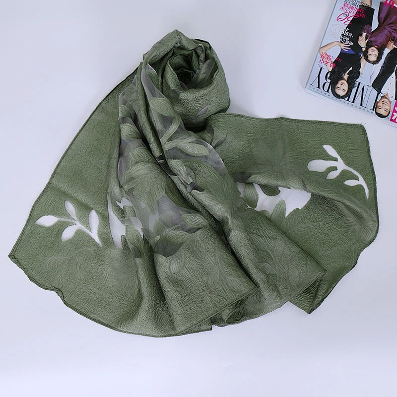 Muslim Chiffon Hijab Women Maple Jacquard Chiffon Hijab Wrap Shawls Headband Muslim Hijabs Scarves Scarf