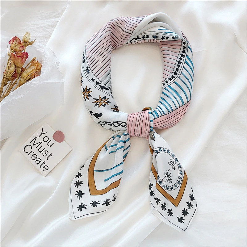 High Quality Silk Fabric Floral Print Square Scarf 70x70cm Gift For Women