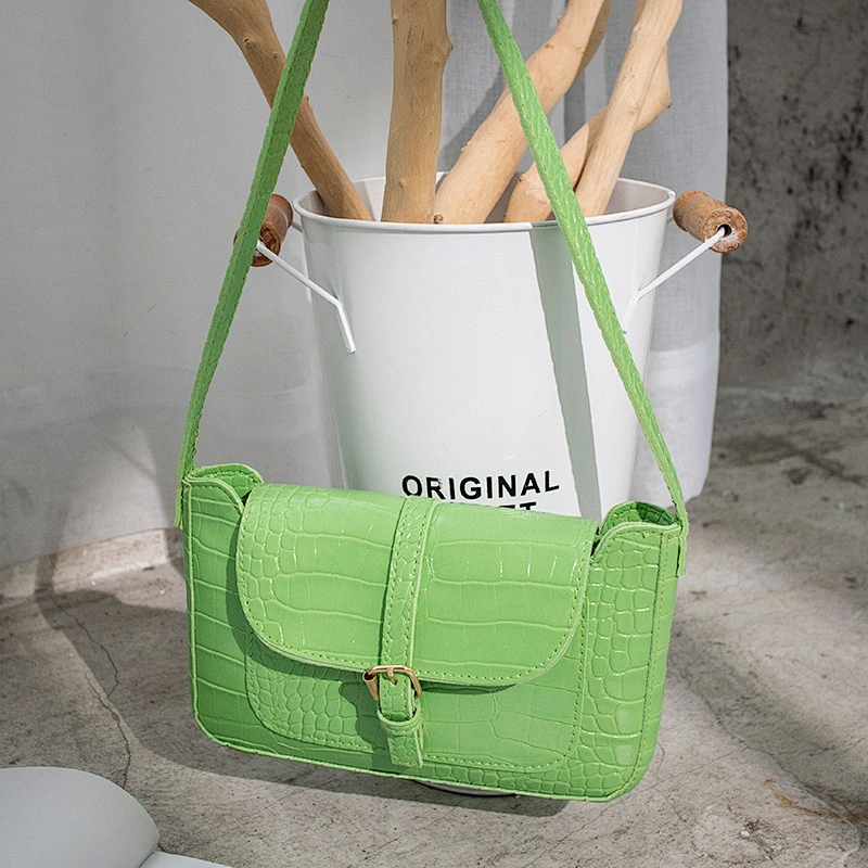 Fashion Crocodile Pattern Small Square Underarm Bag Belt Buckle Decoration Mobile Phone Bag Messenger Female Shoulder Bag