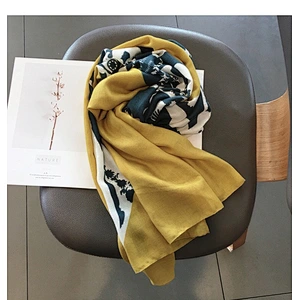 Golden Scarf Female Autumn Winter Korean Version Wild Yellow Graffiti Stitching Dual-Use Long Scarf Shawl