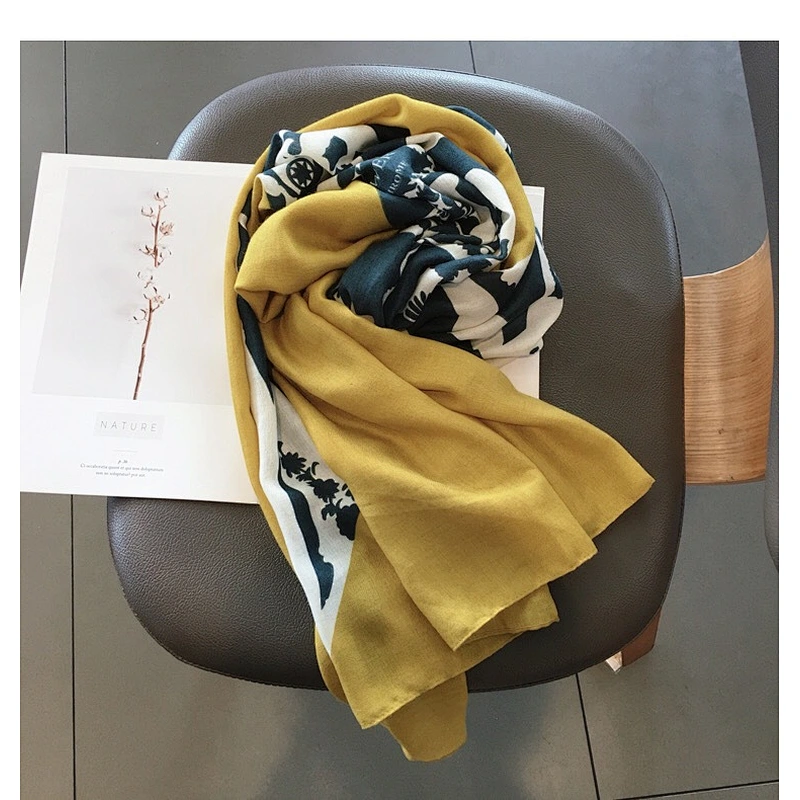 Golden Scarf Female Autumn Winter Korean Version Wild Yellow Graffiti Stitching Dual-Use Long Scarf Shawl