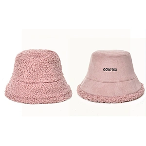 Ladies Suede Embroidered Logo Women Winter Double Sided Reversible Suede Bucket Hat