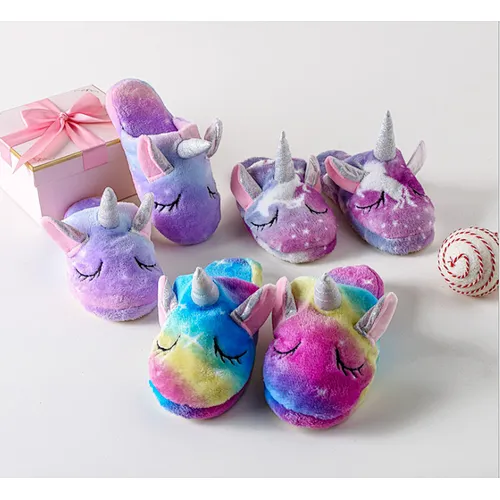 Autumn Winter Flannel Cartoon Unicorn Home Baby Slippers Non-slip Children's Cotton Slippers Indoor