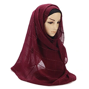 New muslim monochrome pleated plaid cotton ladies crinkle scarf hijabs shawl hijab