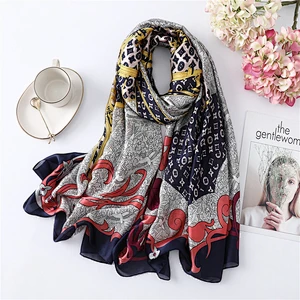 Ladies decorative fashion printing sunscreen shawl scarf colorful hangzhou imitated silk scarf