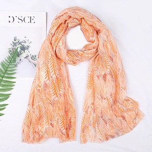 New cotton and linen female beach towel wild long section lengthened sun shawl feather printed scarf