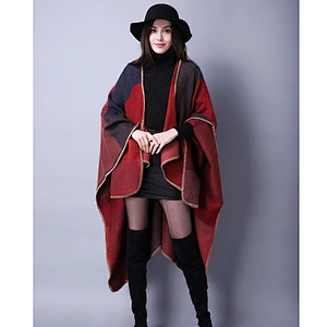 Autumn Winter Scarf Lattice Ladies Travel Shawl Cashmere European Ethnic Wind Split Thick Cloak