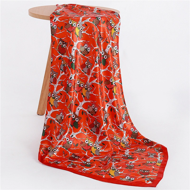 Cartoon animal scarves female 90cm large square scarf spring and summer wild shawl owl decorative head scarf autumn and winter s